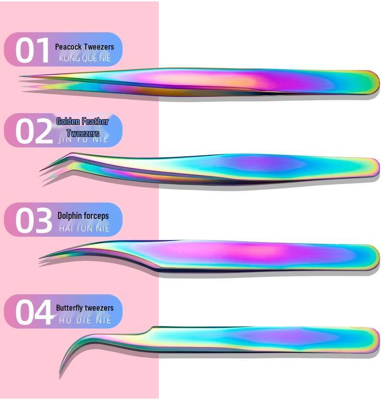 Golden Feather Precision Eyelash Extension Tweezers Set