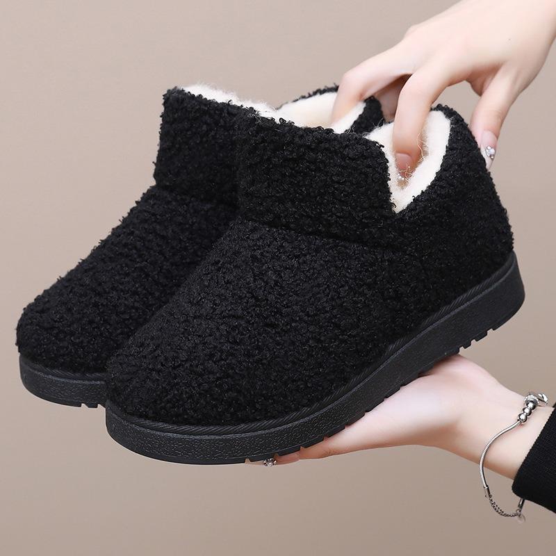 Winter New Women's Fashion Fleece Warm High-top Platform Cotton Shoes Non-slip Soft Soles Wear Wool Cotton Boots