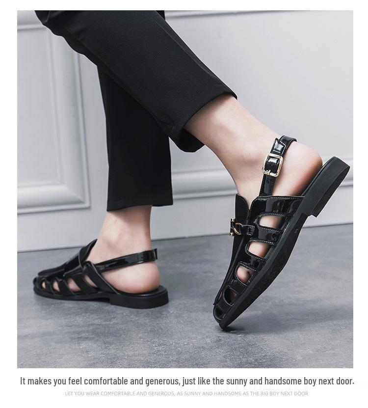 Men's Plus Size Leather Fisherman Sandals - Breathable, Hollow Buckle, Formal British Style for Summer