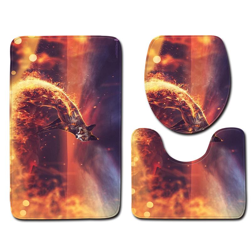 3D Fox Bathroom Toilet Three-Piece Floor Mat Doormat Bathroom Carpet