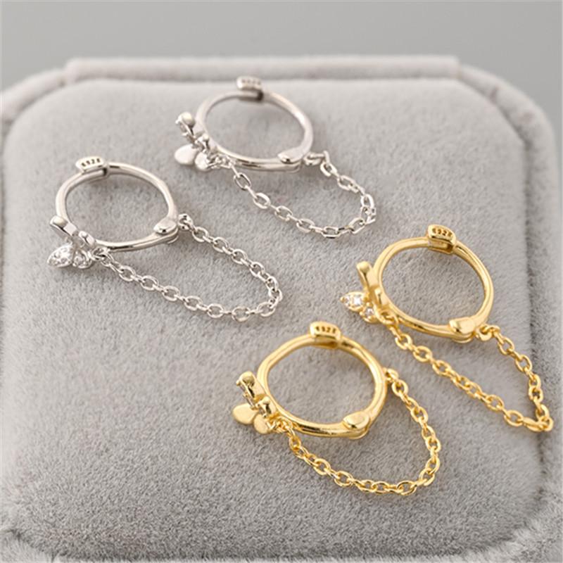 925 Sterling Silver Korean Temperament Tassel Inlaid Zircon Stud Earrings for Women Hypoallergenic Cute Butterfly Jewelry Gift