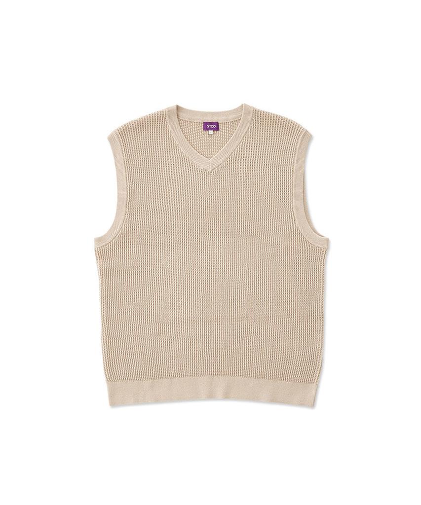 Stco V-Neck Knit Vest Beige (Oversized)_Skvua01Osd