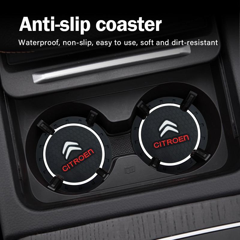 2pcs Silicone Styling Car Cup Mat Coaster Water Slot Non-Slip Pad for Citroen C1 C2 C3 C4 C4L C5 C6 C7 C8 VTS C-ELYSEE Berlingo