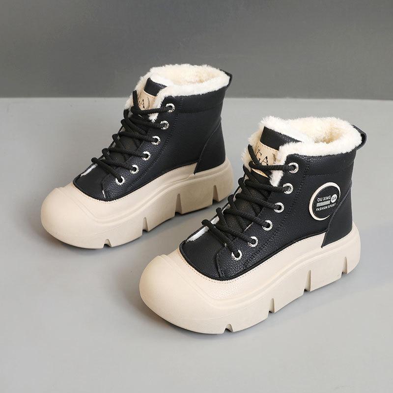 HY616 new winter waterproof sewing line women's short tube warm high-top simple velvet thick-soled cotton shoes