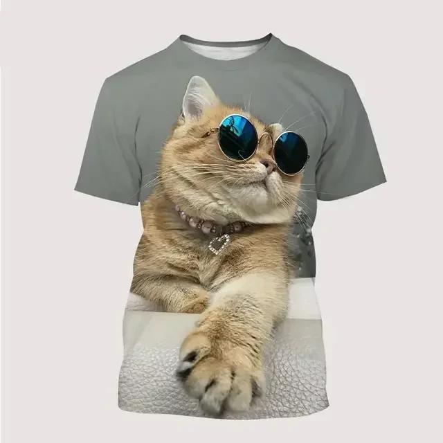 

Summer Round Neck Cool Animal Funny Cat 3D Print Top Fashionable Casual Short Sleeved Men s and Women s Unisex T-shirts XS