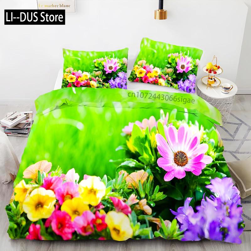 Daisy Flowers Bedding Set Twin Size, Floral Duvet Cover Bed Comforter Cover Set for Kid Boy Girl, Quilt Cover Set Decor 3 Piece