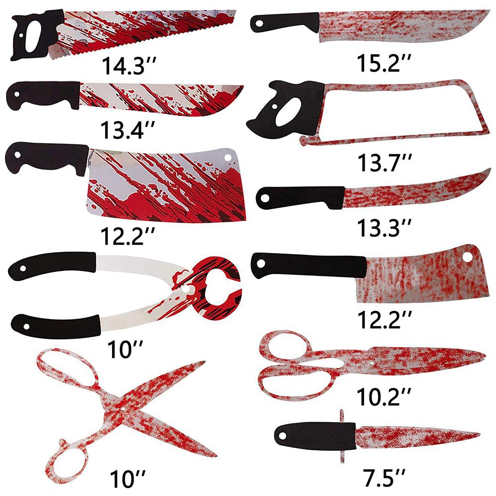 12pcs PVC Bloody Knives Props Festival Decorations Fake Plastic Knife with Realistic Blood Stains for Party Haunted House