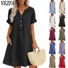 Moda Donna Estate Primavera Colore Unico Stampa Manica Corta Scollo a V Linea Vita Larga Abiti Casual