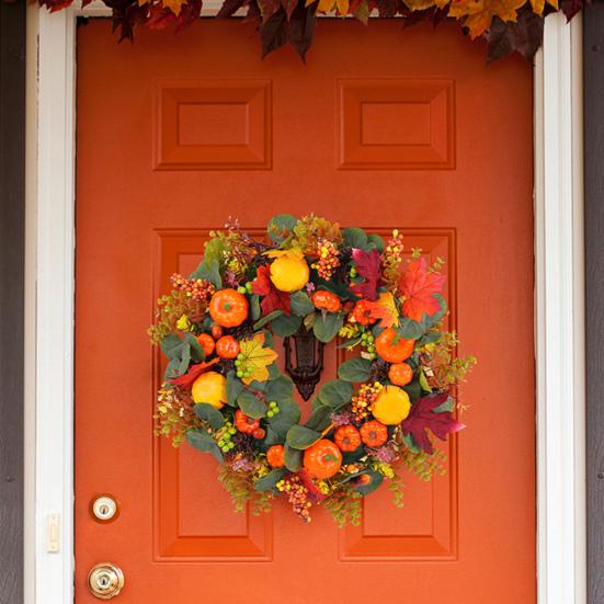 Fall Pumpkin Wreath Front Door Autumn Maple Leaf Harvest Realistic Simulation Wreath Indoor Outdoor Thanksgiving Home Decor