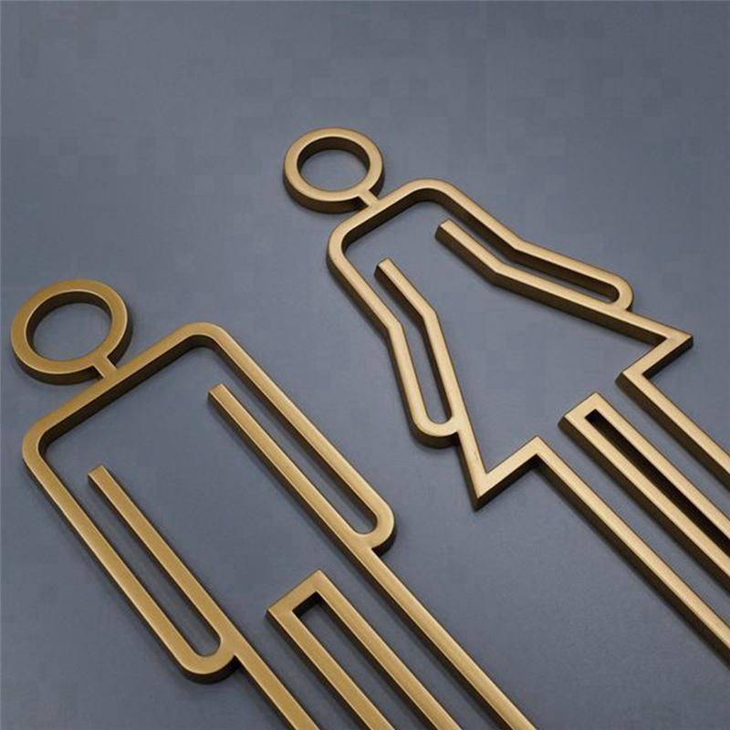 Good-Tips Toilet Sign Plate Wash Room Door Wall Label Sticker Wc Bathroom Signage Board Art Hotel Home Decor Easy Install Silver