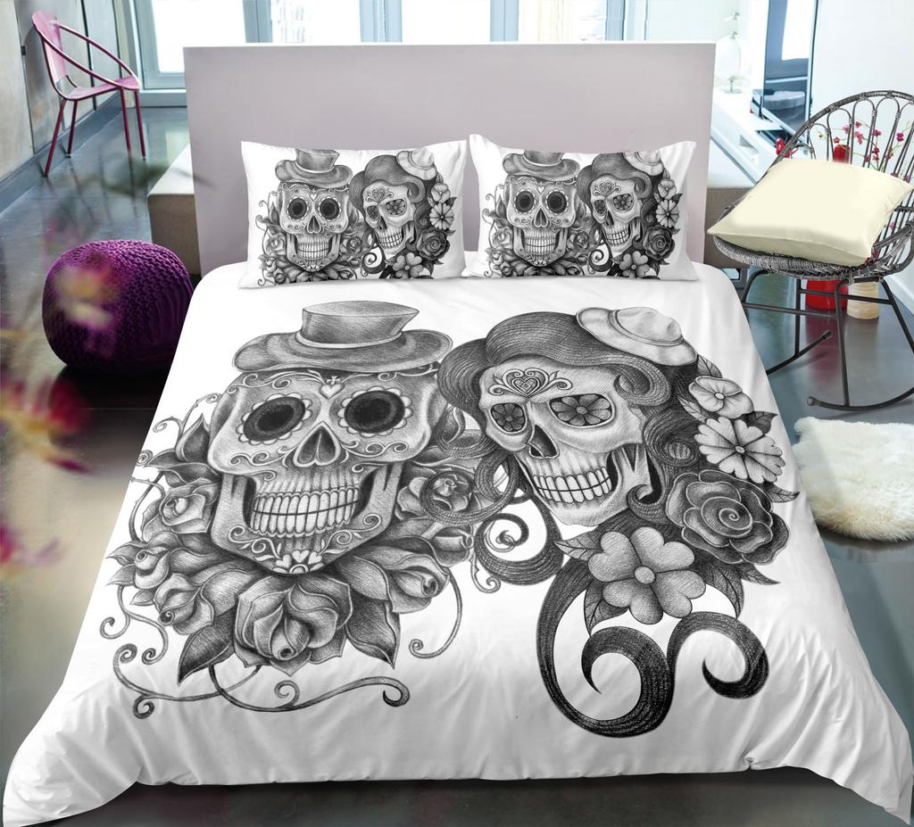 3D Skull Head Bedding Set Bedding Bedding Bedding Cover and Pillow Case 2/3 Pieces Single/Double Bed Washable and Quick Drying Bedding