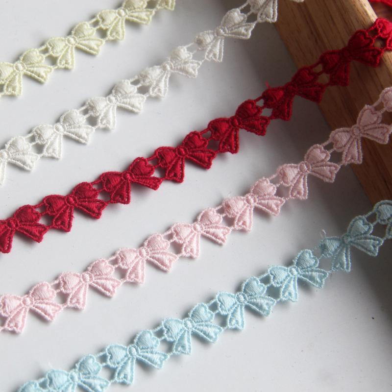 2Yard/Lot Bowknot Embroidered Water Soluble Lace Ribbon DIY Apparel Sewing Fabric Black White Handmade Crafts 1cm Wide