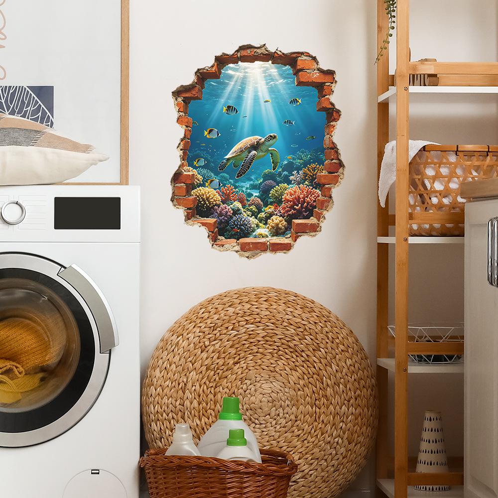 Personalized Wall-breaking Sea-bottom Sea-view Bathroom Children's Room Self-adhesive Wall Decoration Stickers