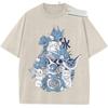 T Shirt Sports T Shirt Short Sleeve T Shirt Multi Color Unisex Pure Cotton Washed Vintage Pokemon Characters Blue Print Design