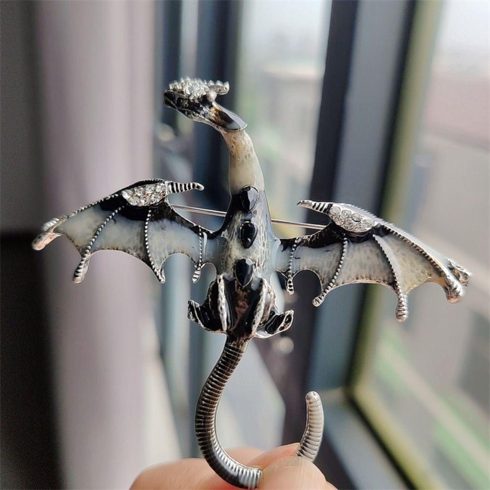 Vintage Enamel Dragon Brooches Jewelry Flying Dragon Brooch Office Rhinestone Brooch Pins