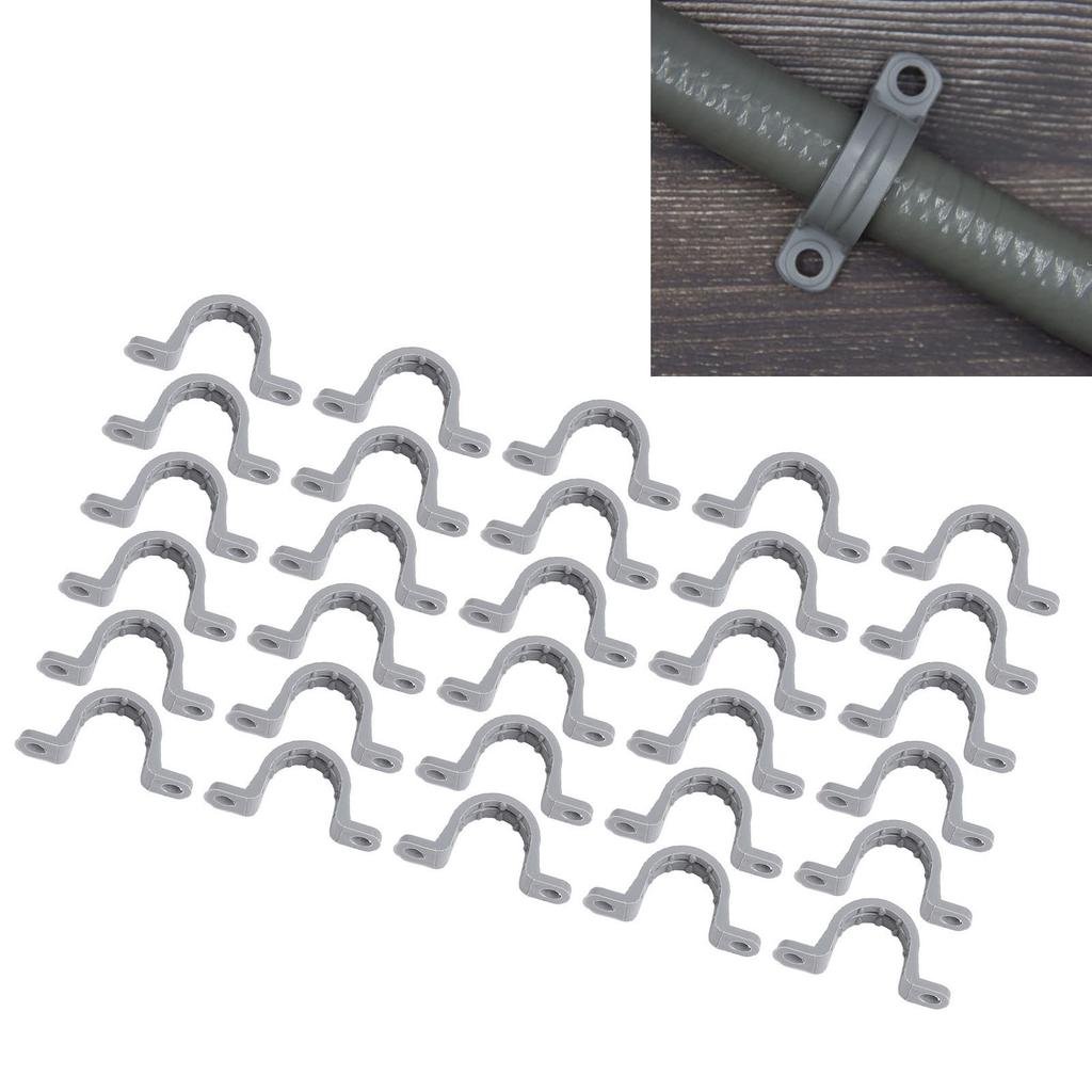 30Pcs Electrical Conduit Clamp 2 Holes PVC Flexible U Bracket Pipe Strap for Telephone HVAC Refriger