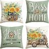 AVOIN Colorlife Bless Our Home Sunflower Eucalyptus Leaves Throw Pillow Covers, 20 X 20 Inch Seasonal Spring Summer Truck Cushion Case Decorations