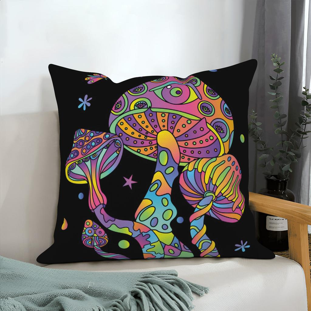 Houbový polštář Psychedelický Vintage Rostlinný Květinový Pohovka Dekorativní Polštář 45x45cm Čtvercový Povlak na Polštář Domácí Dekorace