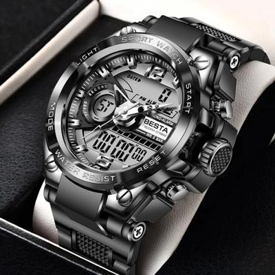Pánske športové taktické hodinky Besta Sport Black so stopkami a budíkom
