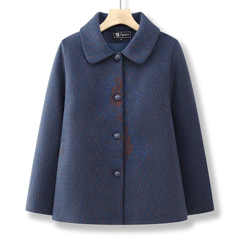 Autumn and winter woolen coat female old lady woolen age 0 velvet lapel top XL (recommended 80-52.5kg)