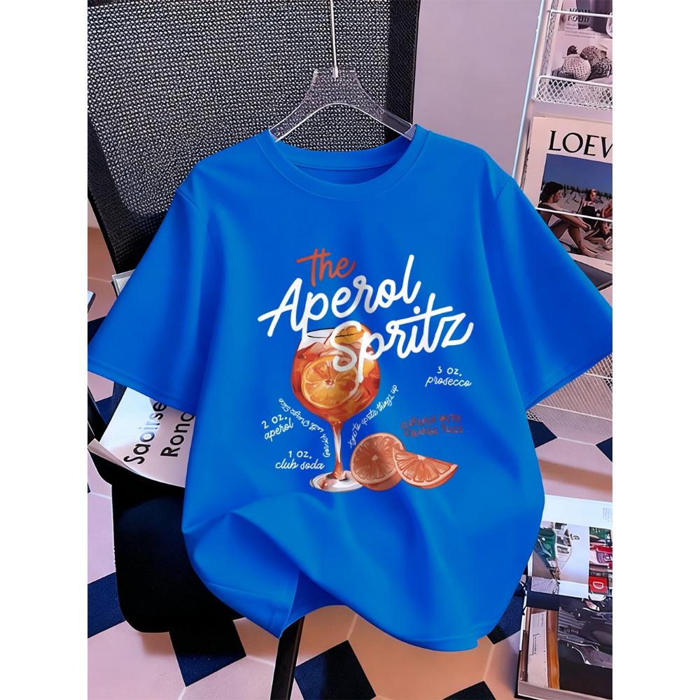 Aperol Spritz Lemon Drink Prints T-Shirt Womens Summer Short Sleeve Tops Comfortable Loose O-Neck T Shirt Sporty Clothes