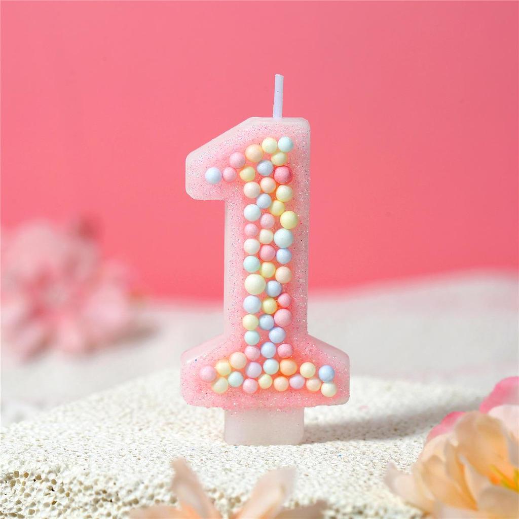 Pink Macaron Foam Number Candles 0-9 for Girls' Birthday Cake Decoration