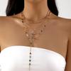 Elegant Rhinestone Cross Pendant Necklace for Women - Fashion Layered Tassel Chain Design