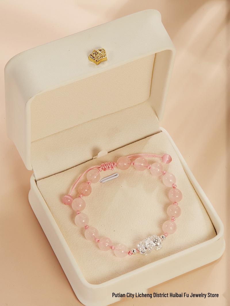 Sterling Silver Pixiu Bracelet with Natural Pink Obsidian Crystals for Men  Women Sterling Silver