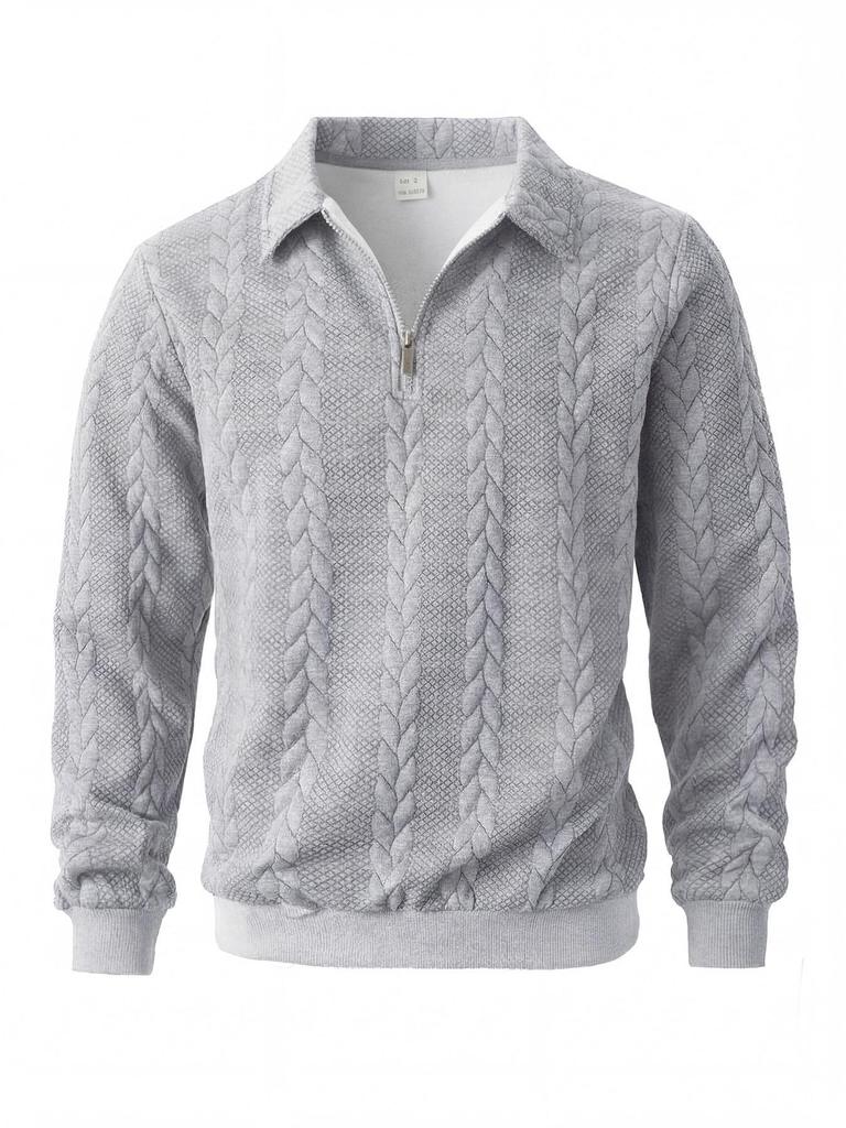 Men's Long Sleeve Jacquard Half-Zip Pullover Hoodie with Lapel for Spring and Autumn