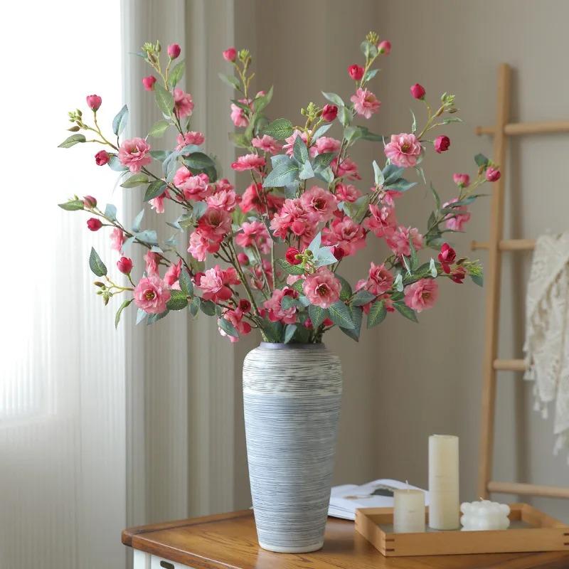 2pcs New Camellia Simulated Flower Long Branch With Fake Leaves Artificial Flower Wedding Home Table Decor Flores Artificiales