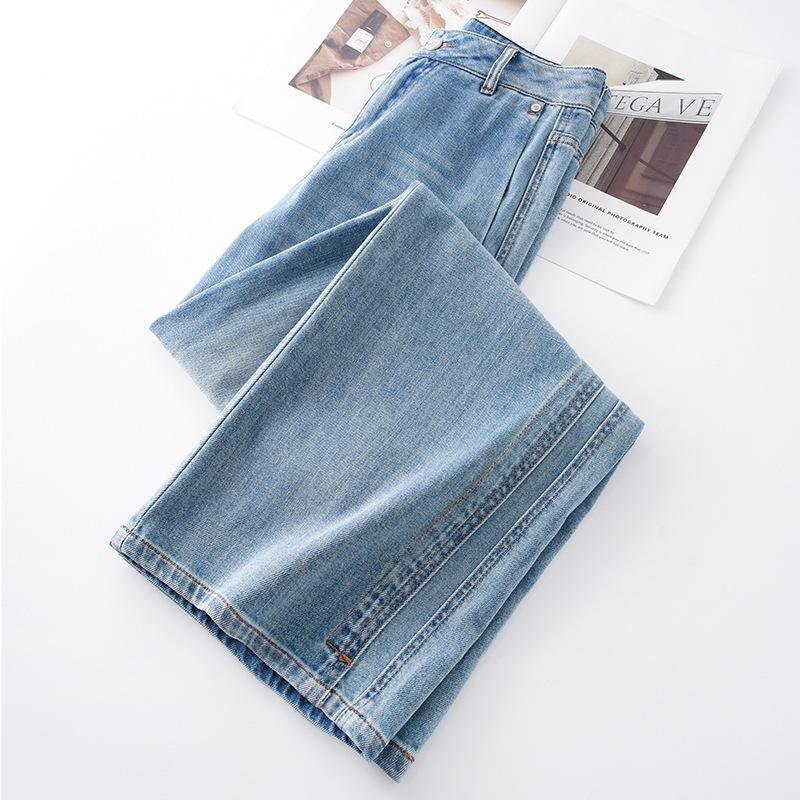 Women's Light Blue High-Waisted Retro Wide-Leg Jeans - 2025 Spring Slimming Loose Fit