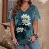Summer New Flower Floral 3D Print T-Shirts Women's V-Neck Short Sleeve T Shirt Y2K Oversized Tees Harajuku Tops Female Clothing
