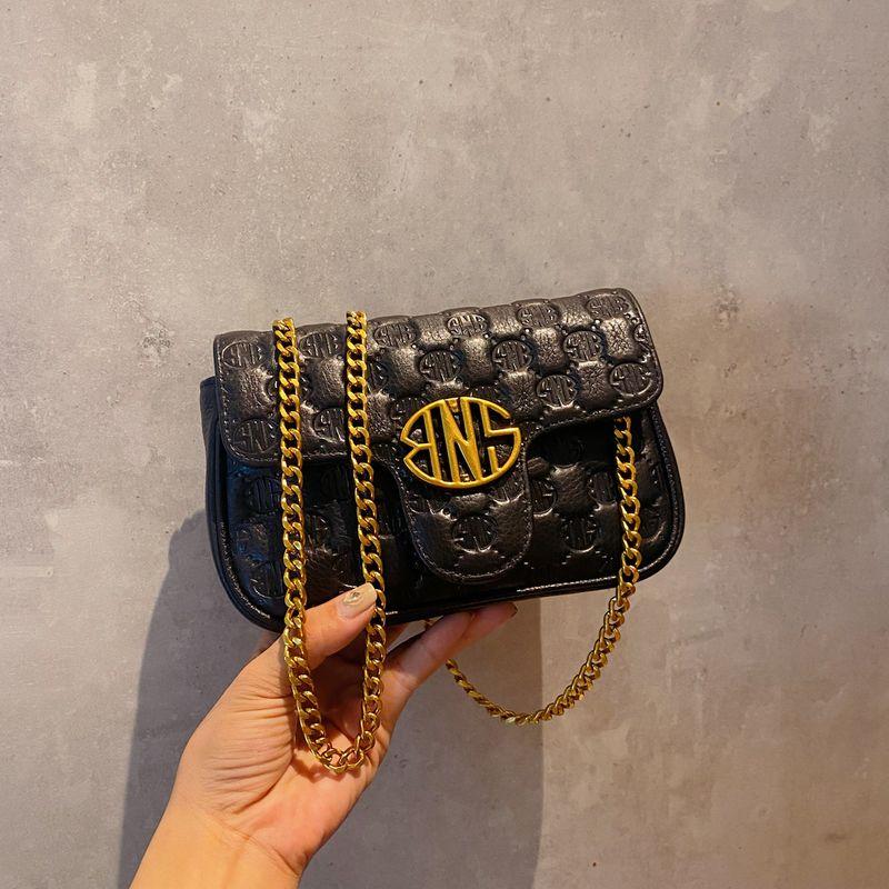 

Leather Mini Fancy Niche Style Chain Bag Large Black Cow Leather(Freight Insurance)