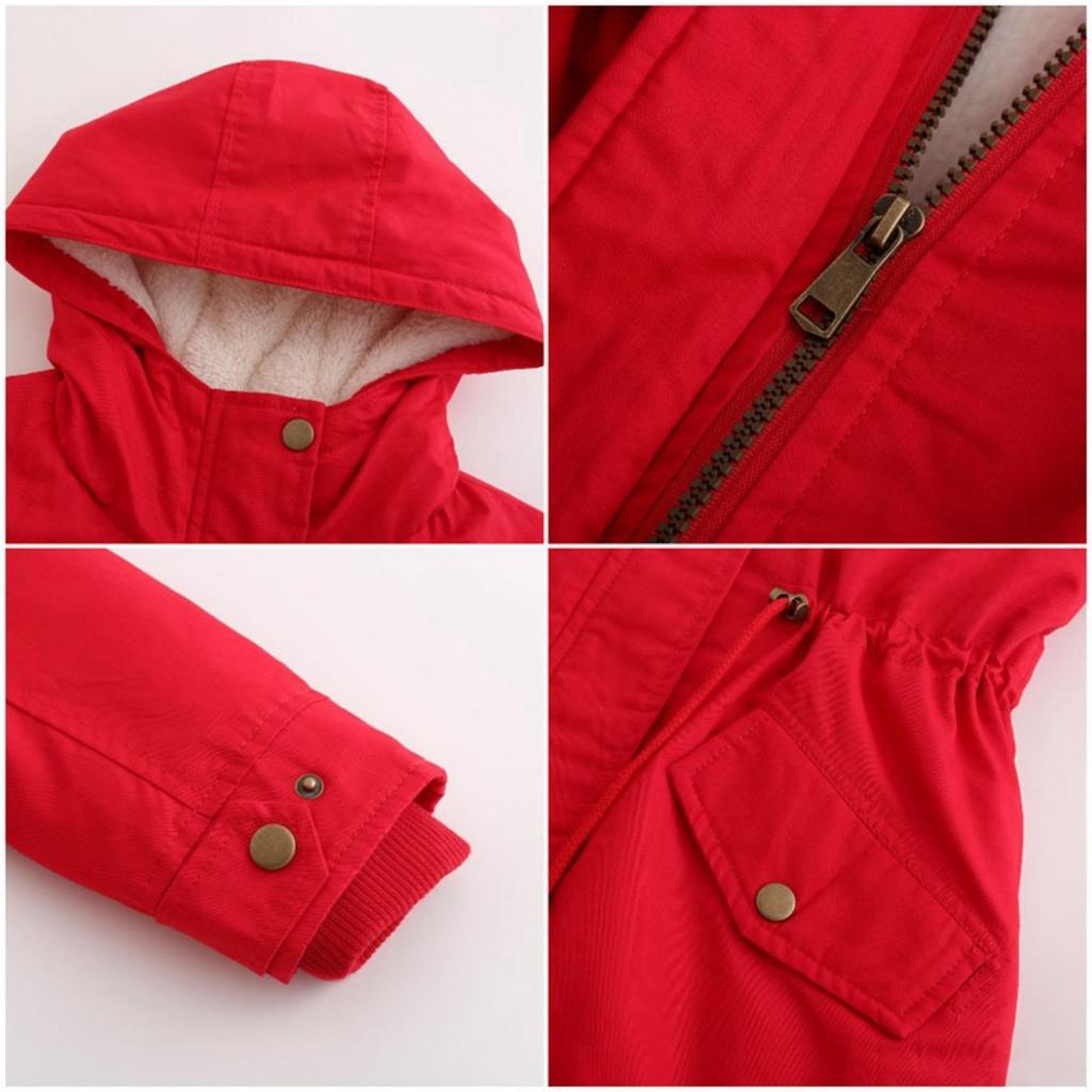 Manteau Parker à Col Capuche Coton Manteau Zippé Mi-Long Saison Hiver Manteau Chaud et Moelleux avec Veste en Coton