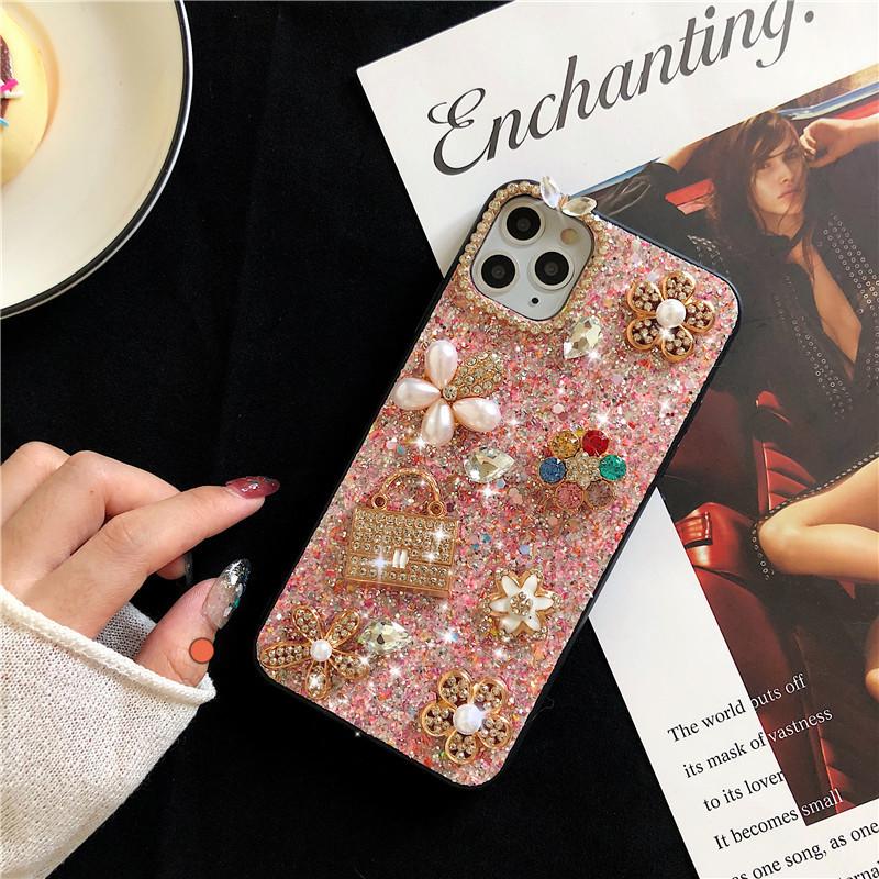 For Apple 16Promax Phone Case for IPhone15plus Glitter 17Pro Flower 13 Wallet Rhinestones