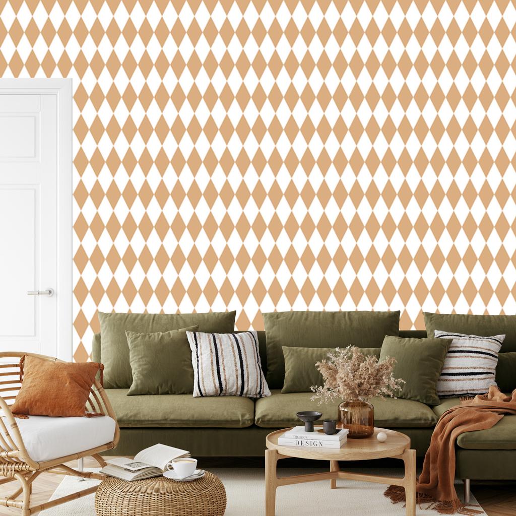 Harlequin Diamonds Wallpaper White, Cream and Gold for Living Room and Bedroom 50x1000