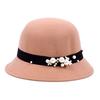 Autumn and winter new women's woolen top hat Hepburn style small brim basin hat pearl decoration French retro fashion shows small face
