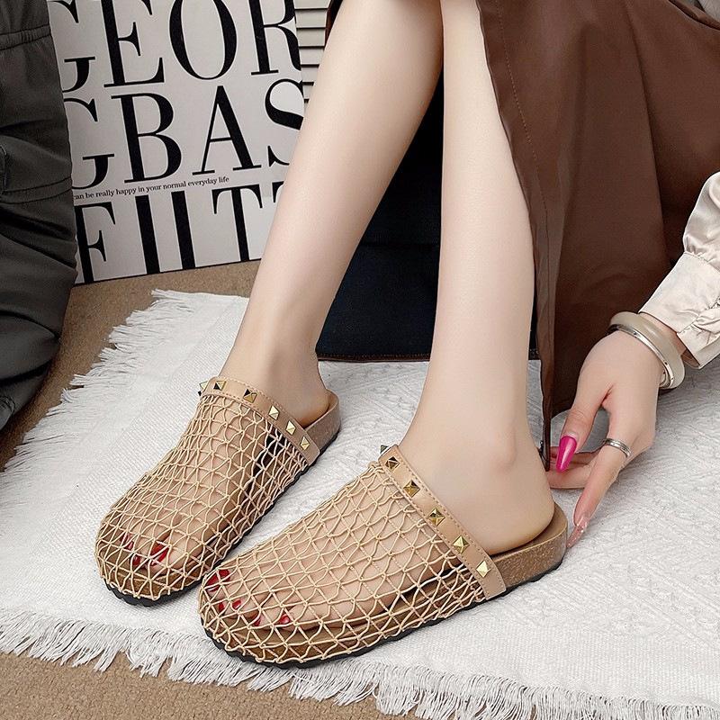 Hollow mesh bag head half slippers women's summer wear 2025 new retro Birkenstock thick bottom women's one-pedal sandals