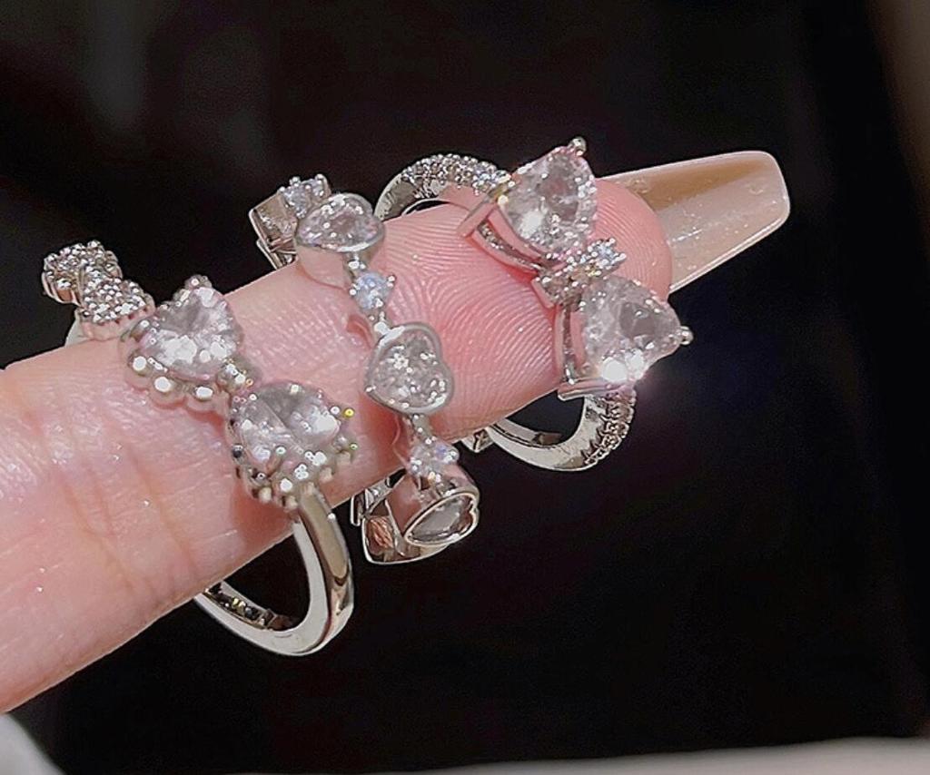 New Crystal Rings Heart Adjustable Ring Irregular Geometry Punk Vintage Rings Set for Women Girls Fashion Jewelry