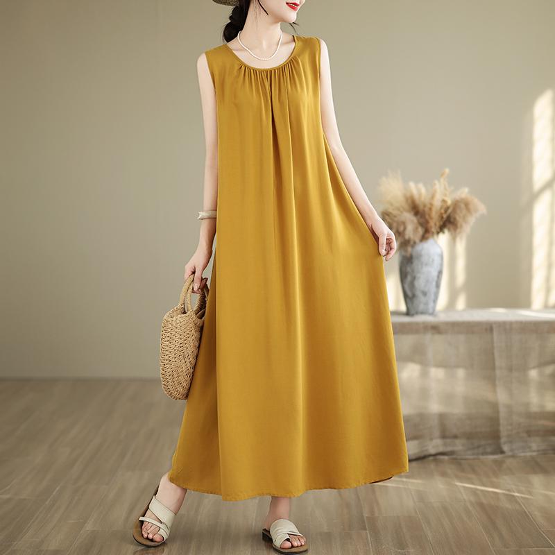 Elegant Women's Summer Dress Loose Sleeveless Plus Size Casual Long Dresses Vintage Clothes