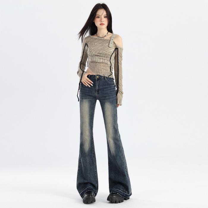 Women s High-Waisted Stretch Retro Flare Jeans with Raw Hem - Spring 2026 Collection L