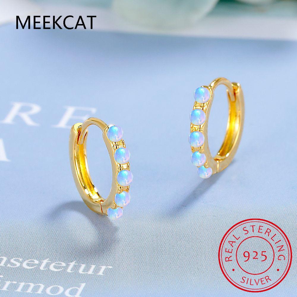 Round Natural Colorful Moonstone 925 Sterling Silver Hoop Earrings for Woman Gemstone Fine Jewelry Huggies Wedding Party Gift