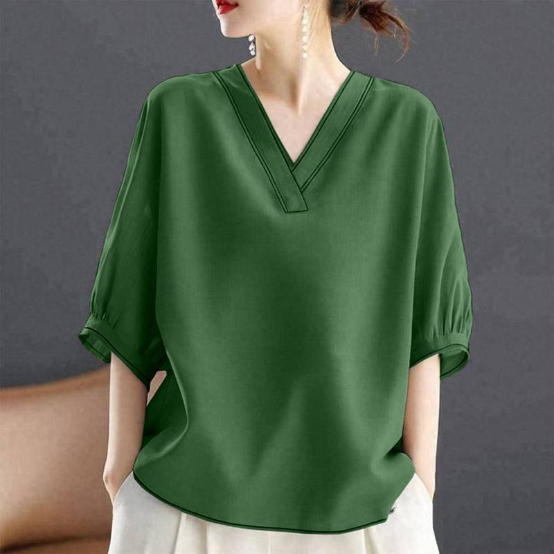 ZANZEA Women Casual V-Neck 3/4 Sleeve Loose Blouse