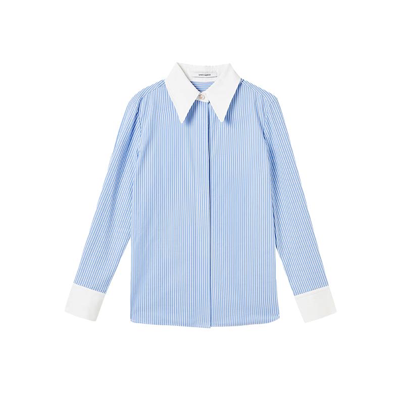 

Lancy Women s Blue Striped Cotton Blend Shirt S