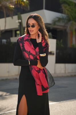 Silk Scarf In Shades of Red and Black - Luxury and Expressiveness