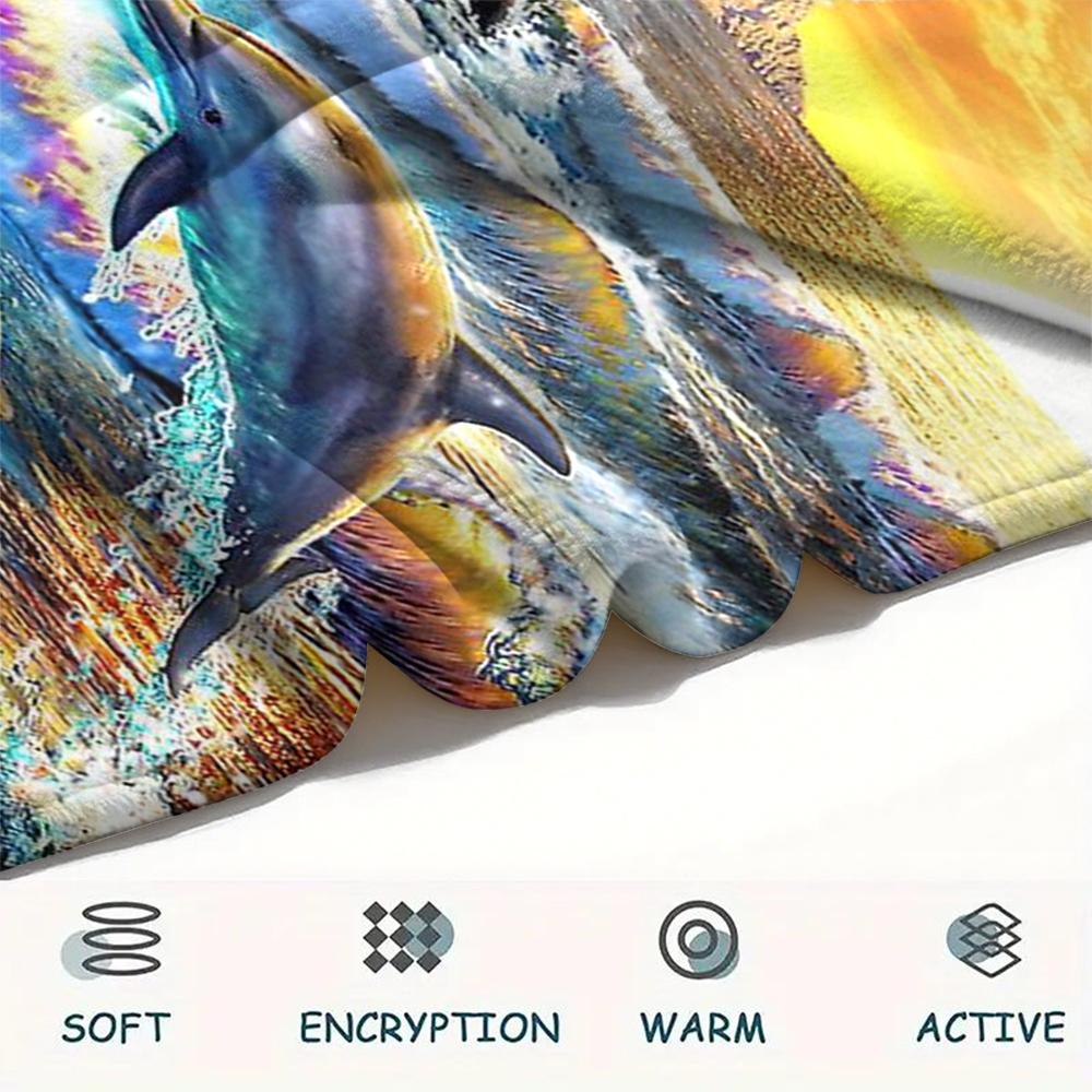 1Pc Dolphins Print Flannel Blanket, High Quality Comfortable for All Seasons, Home Decor, Warmth and Comfort, Perfect for Christmas Gifts