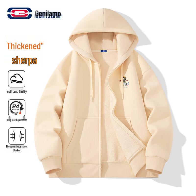 

GENIOLAMODE Men s Thickened Fleece-Lined Hooded Zip-Up Jacket XL