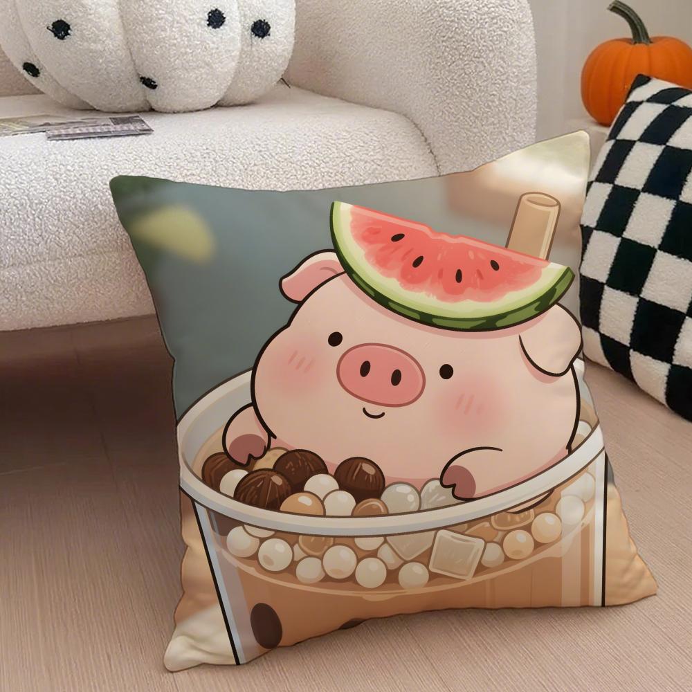 Cute Pig Summer Surprise Cushion Cover Throw Pillow Cover Hidden Button Durable Polyester Chair Cushion