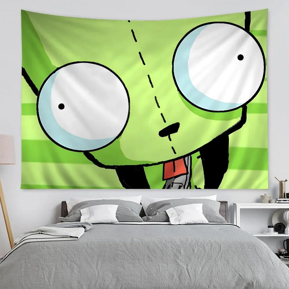 Funny Cartoon Tapestry Green Monster Alien Wall Hanging Cute Kawaii Art for Teen Bedroom Dorm Room Decor