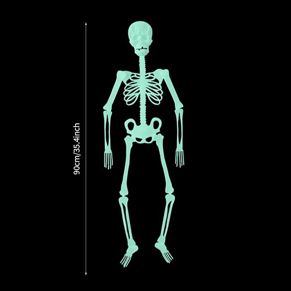 Scary Halloween Props Luminous Hanging Skeleton Halloween Party Home Outdoor Yard Garden Decoration Movable Glow Fake Skull